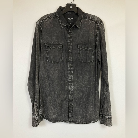 ONLY & SONS Men's Medium Soft Faded Black Denim 100% Cotton Shirt Slim Fit - Picture 2 of 11